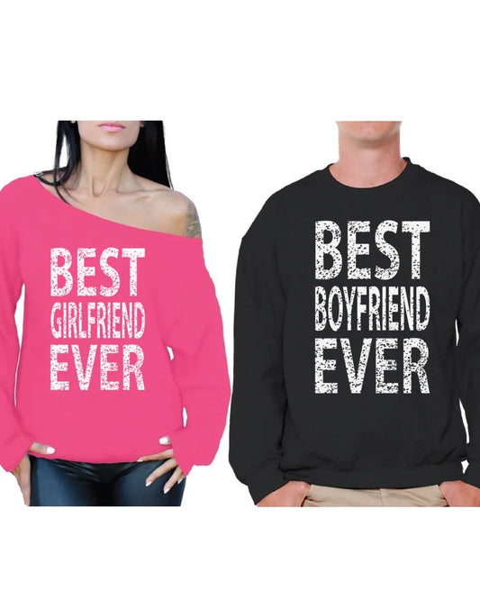 Couple Sweatshirts Girlfriend Boyfriend Sweaters for Couples Best Girlfriend Ever off Shoulder Sweatshirt Best Boyfriend Ever Sweater for Couple Valentine'S Day Matching Couple Sweaters